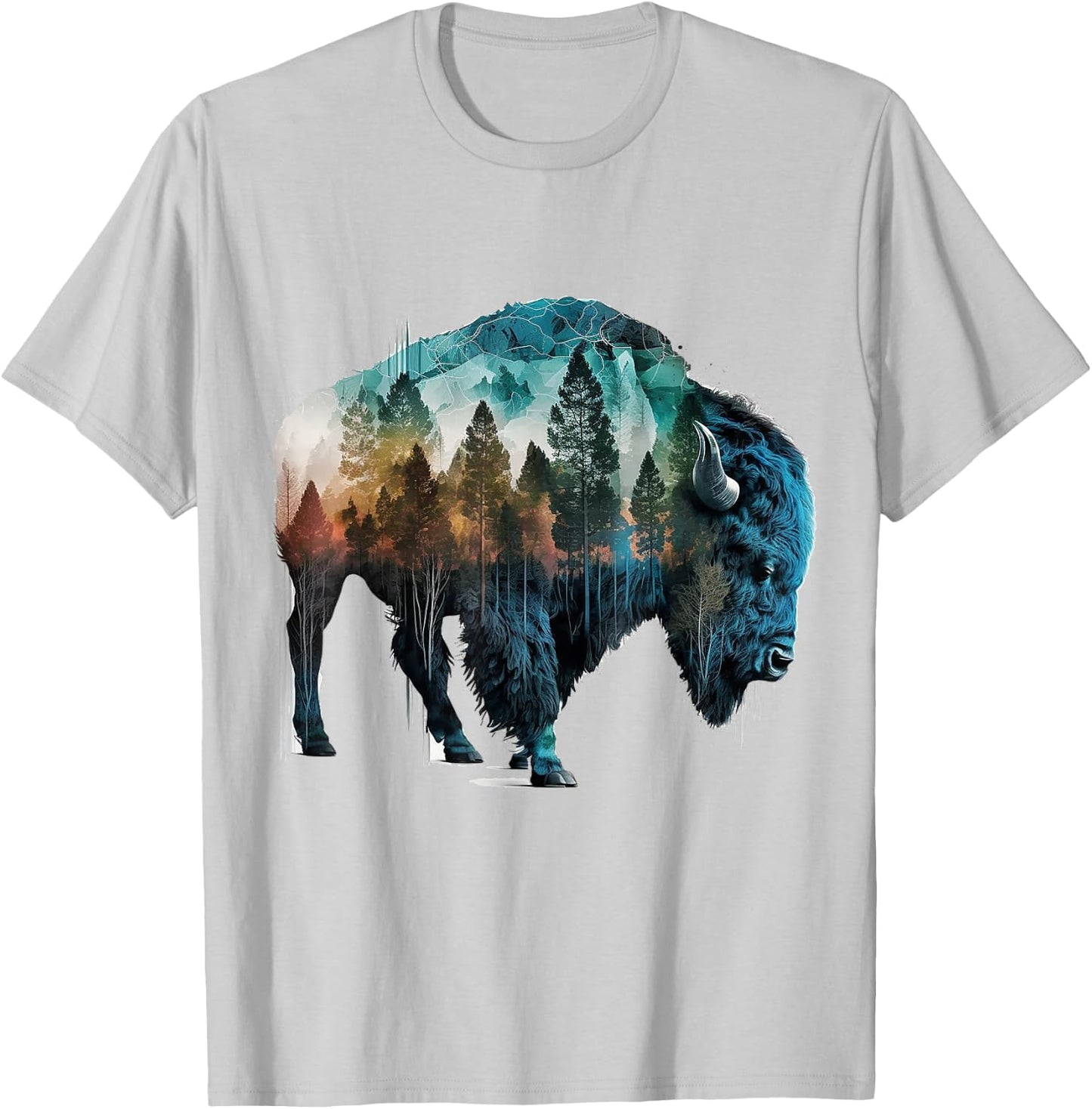 Bison Art Wild Animals Forest Mountains Nature Animal Motif Bison T-Shirt - T-Shirt | Ash