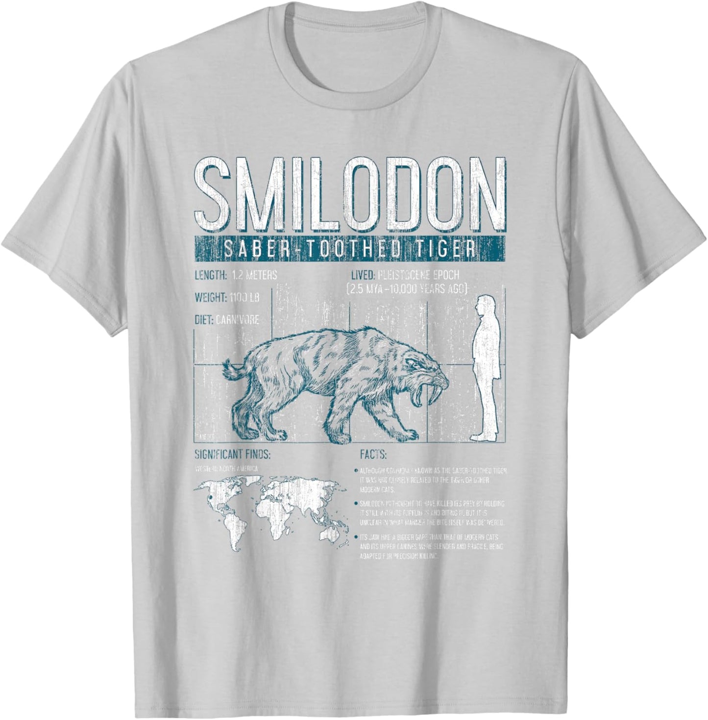 Prehistoric Shirt - Smilodon Saber-Toothed Tiger Shirt T-Shirt - T-Shirt | Ash