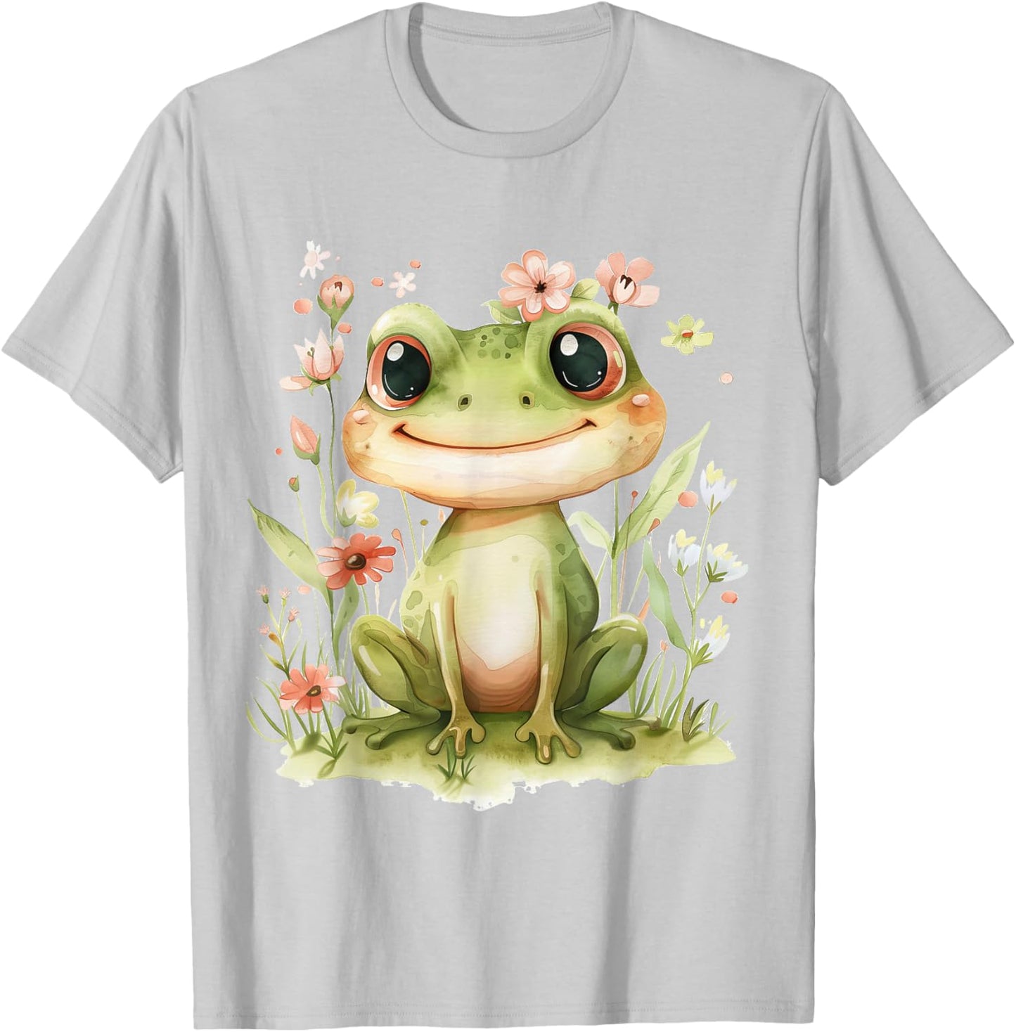 Frog with Flowers Cute Frogs Girls Daughter T-Shirt - T-Shirt | Ash