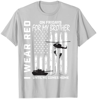 Red Friday Deployed Brother Military Support Troops USA Flag T-Shirt - T-Shirt | Ash