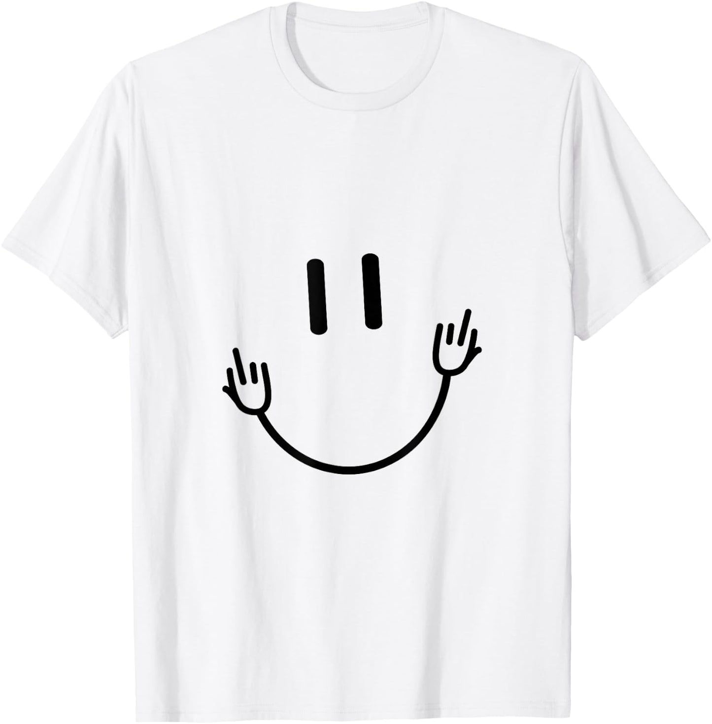 Funny Sarcastic Smile Face Middle Finger Graphic T-Shirt - T-Shirt | White