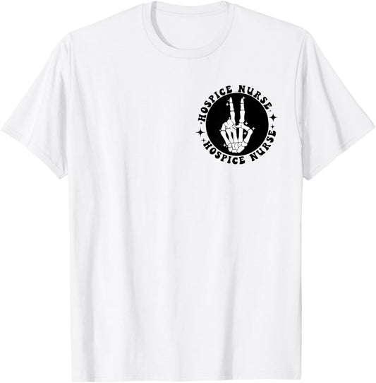 I Work In Heaven's Waiting Room Funny Groovy Hospice Nurses T-Shirt - T-Shirt | White