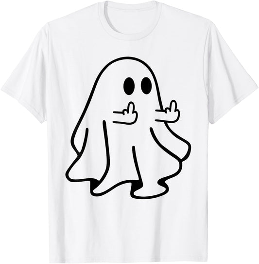 Boo Ghost Middle Finger Funny Halloween Costume Adult Joke T-Shirt - T-Shirt | White