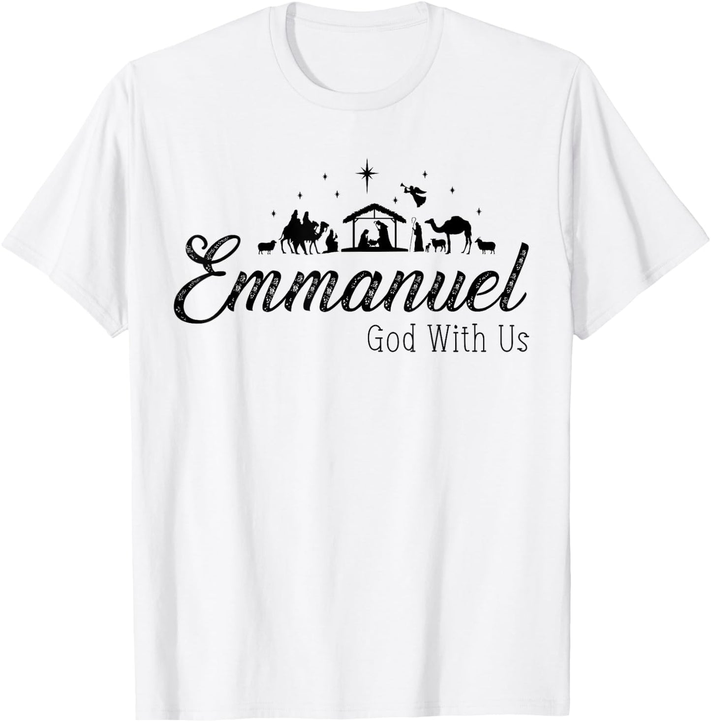 Emmanuel God With Us Nativity Scenes Christmas Christian T-Shirt - T-Shirt | White