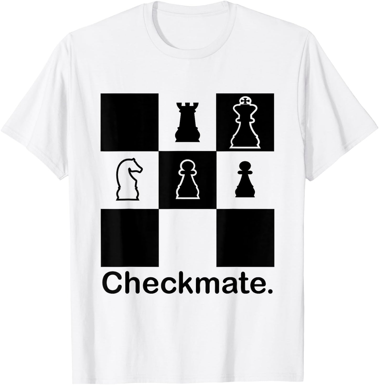 Checkmate White Knight Black King Rook Pawn Pieces - Chess T-Shirt - T-Shirt | White