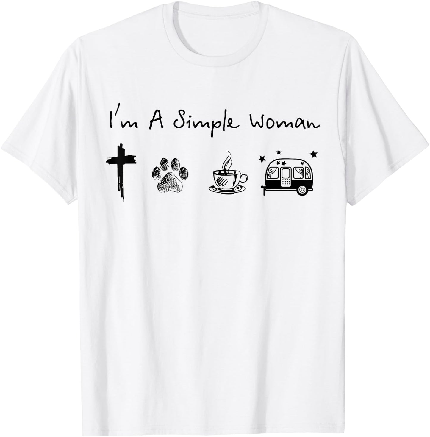 I'm a simple woman jesus dog coffee camping T-Shirt - T-Shirt | White