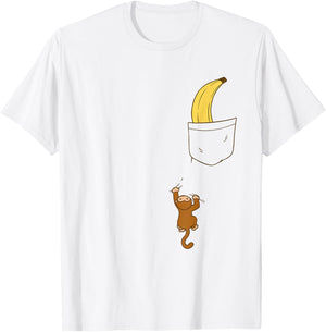 Funny Monkey Climbs A To Get Banana Kids Cute Monkey T-Shirt - T-Shirt | White