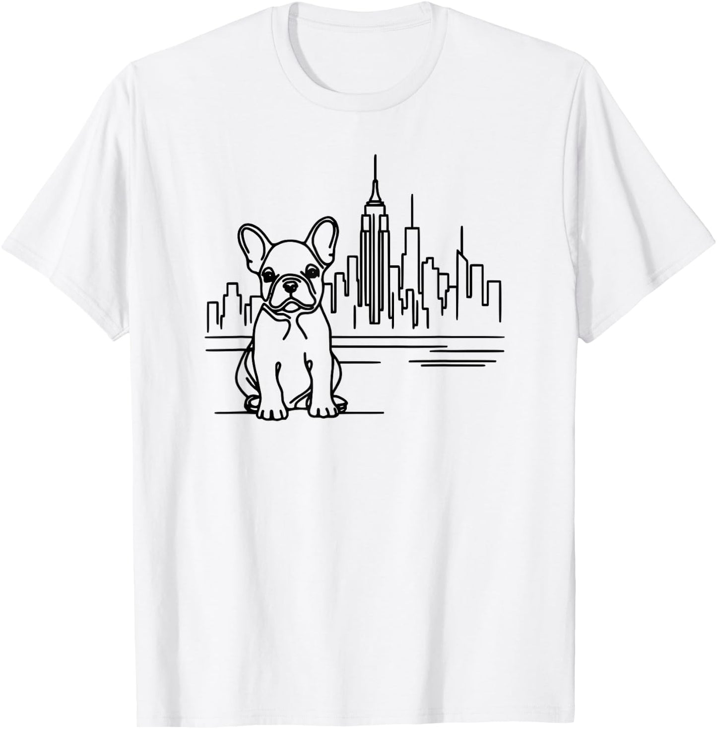 French Bulldog in New York City line art, dog in NYC skyline Men Women Kids T-Shirt - T-Shirt | White