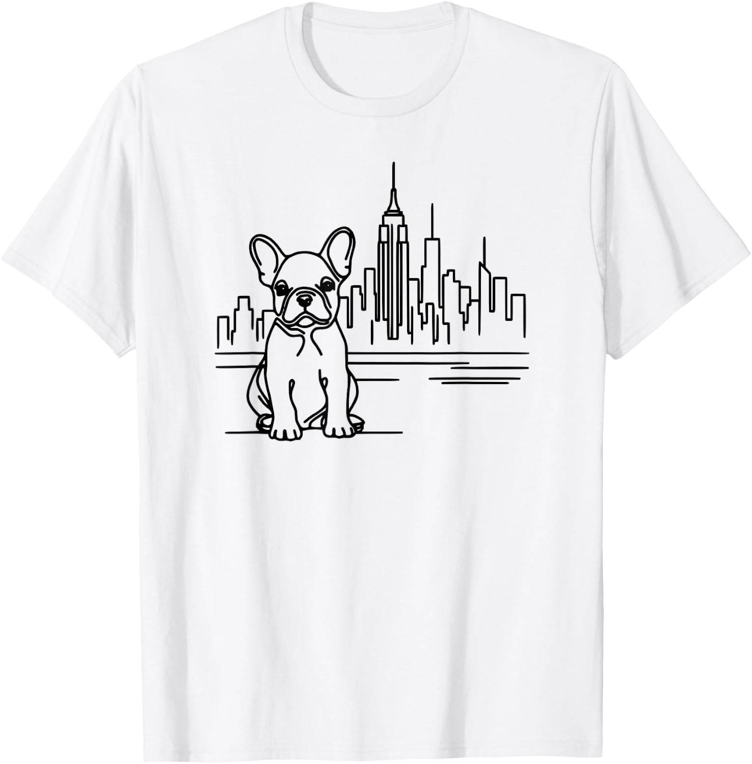 French Bulldog in New York City line art, dog in NYC skyline Men Women Kids T-Shirt - T-Shirt | White
