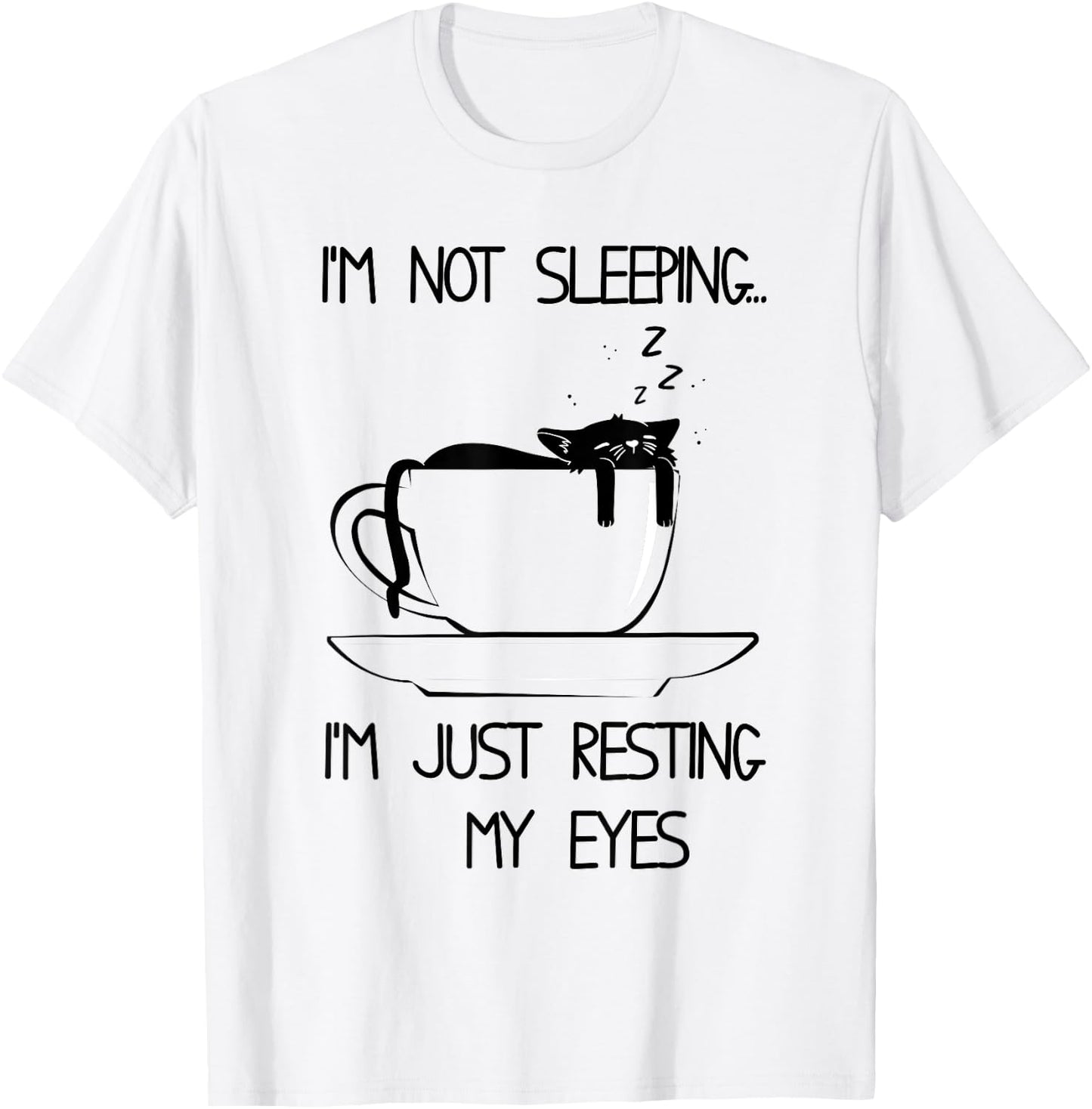 Cute sleeping cat in a cup Men Women Girls Kids T-Shirt - T-Shirt | White