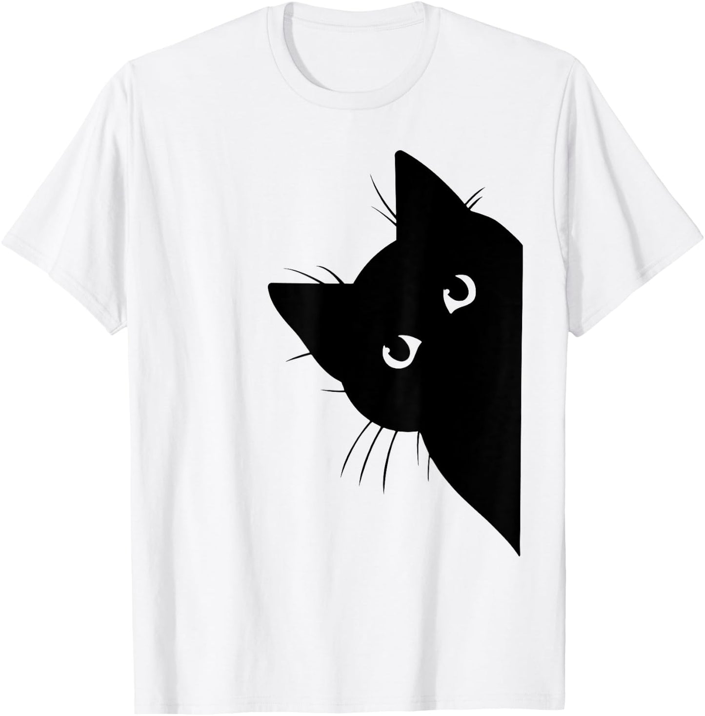Curious Black Cat Peeking, Funny Sneaky Cat, Cat Mom Cat Dad T-Shirt - T-Shirt | White