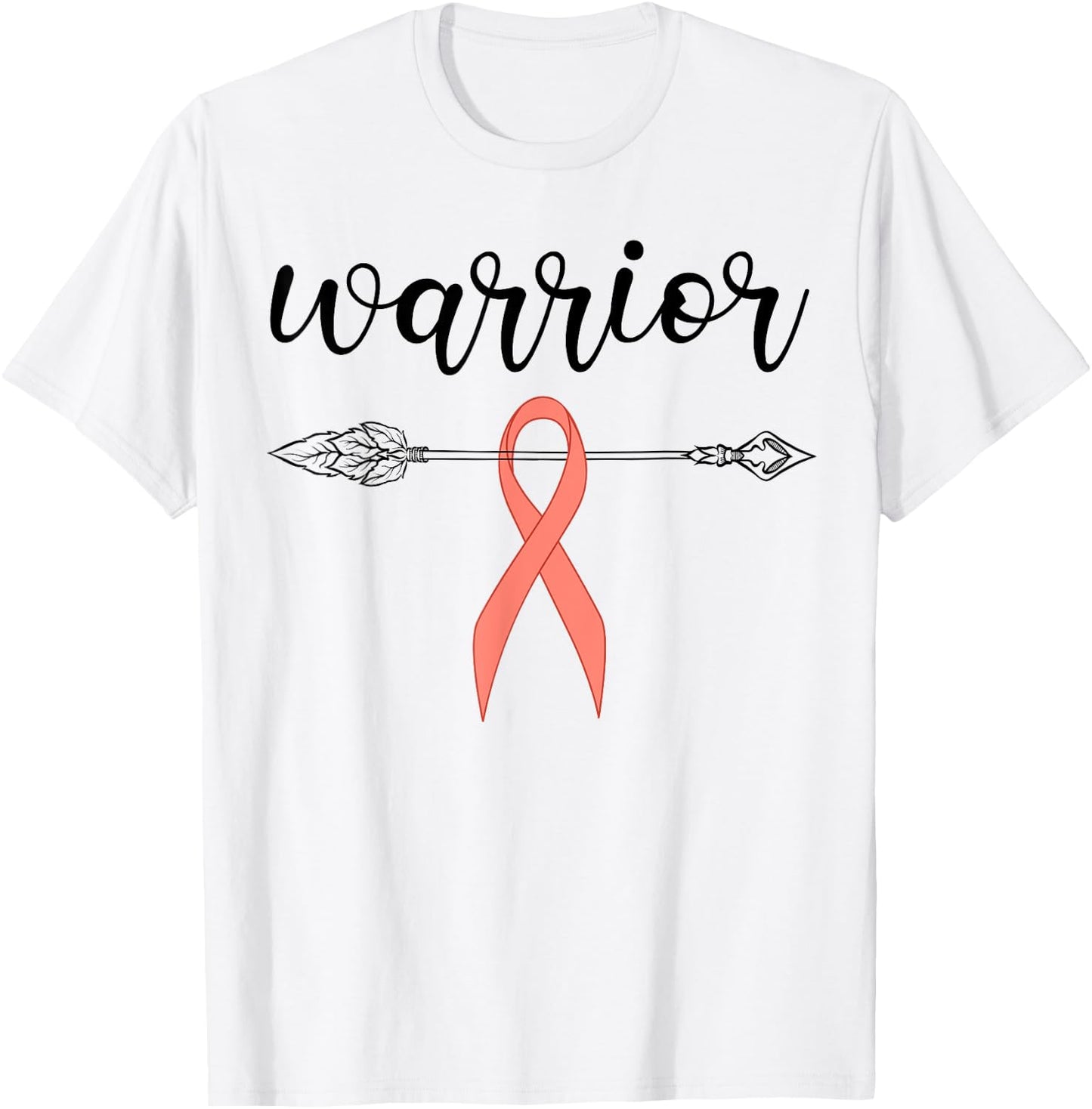 Warrior Survivor Fighter Peach Ribbon Warrior Uterine Cancer T-Shirt - T-Shirt | White