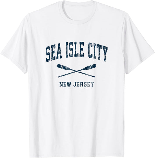 Sea Isle City New Jersey Vintage Nautical Paddles Sports Oar T-Shirt - T-Shirt | White