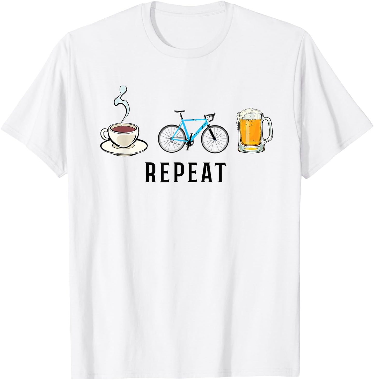 Biking Coffee Go Cycling Beer Repeat Funny Biker Cyclists T-Shirt - T-Shirt | White