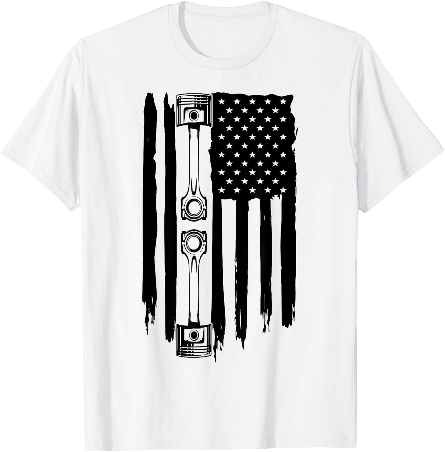 Piston American Flag Car Automotive Car Enthusiast LS RS 5.0 Women Men T-Shirt - T-Shirt | White