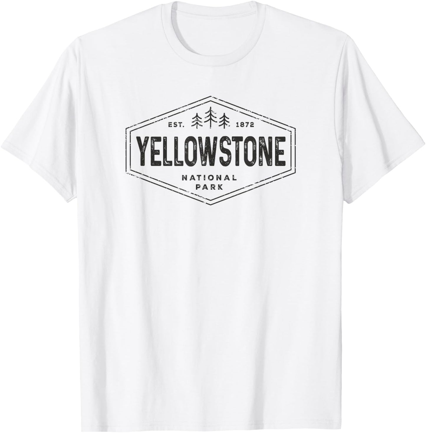 Yellowstone National Park Shirt Vintage Hexagon Badge Hike T-Shirt - T-Shirt | White
