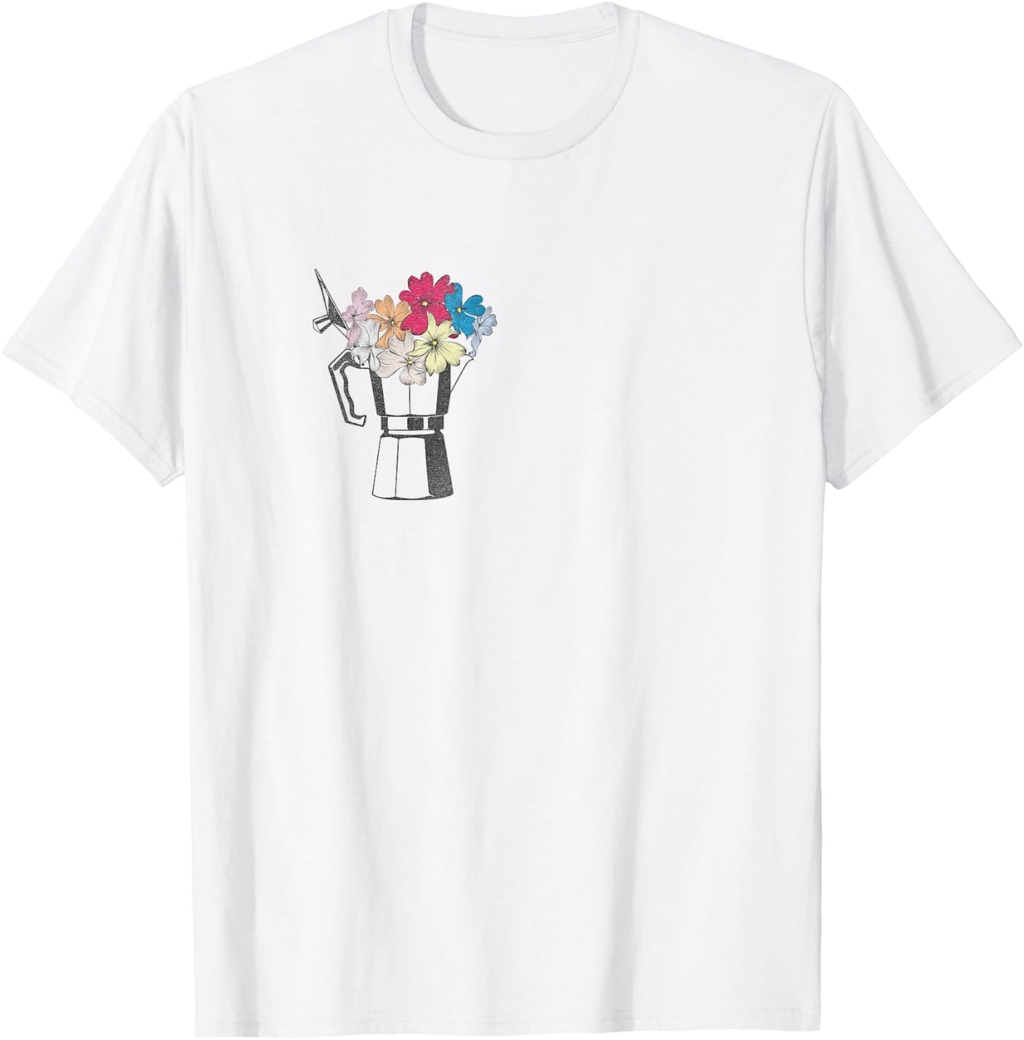 Vintage Coffee Maker Moka Pot with Flowers Coffee Moka T-Shirt - T-Shirt | White