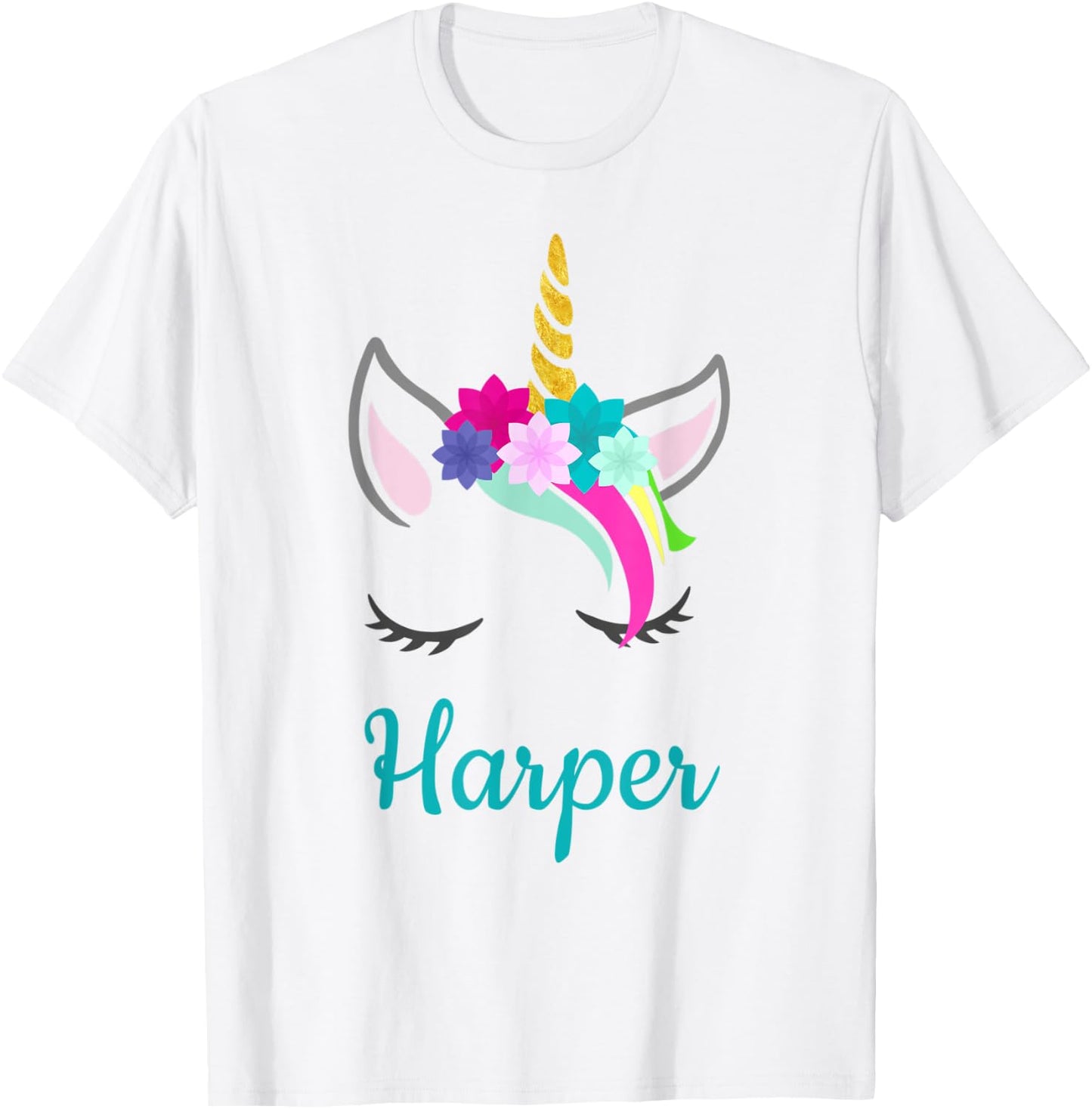 Harper Rainbow Unicorn Name T-Shirt - T-Shirt | White
