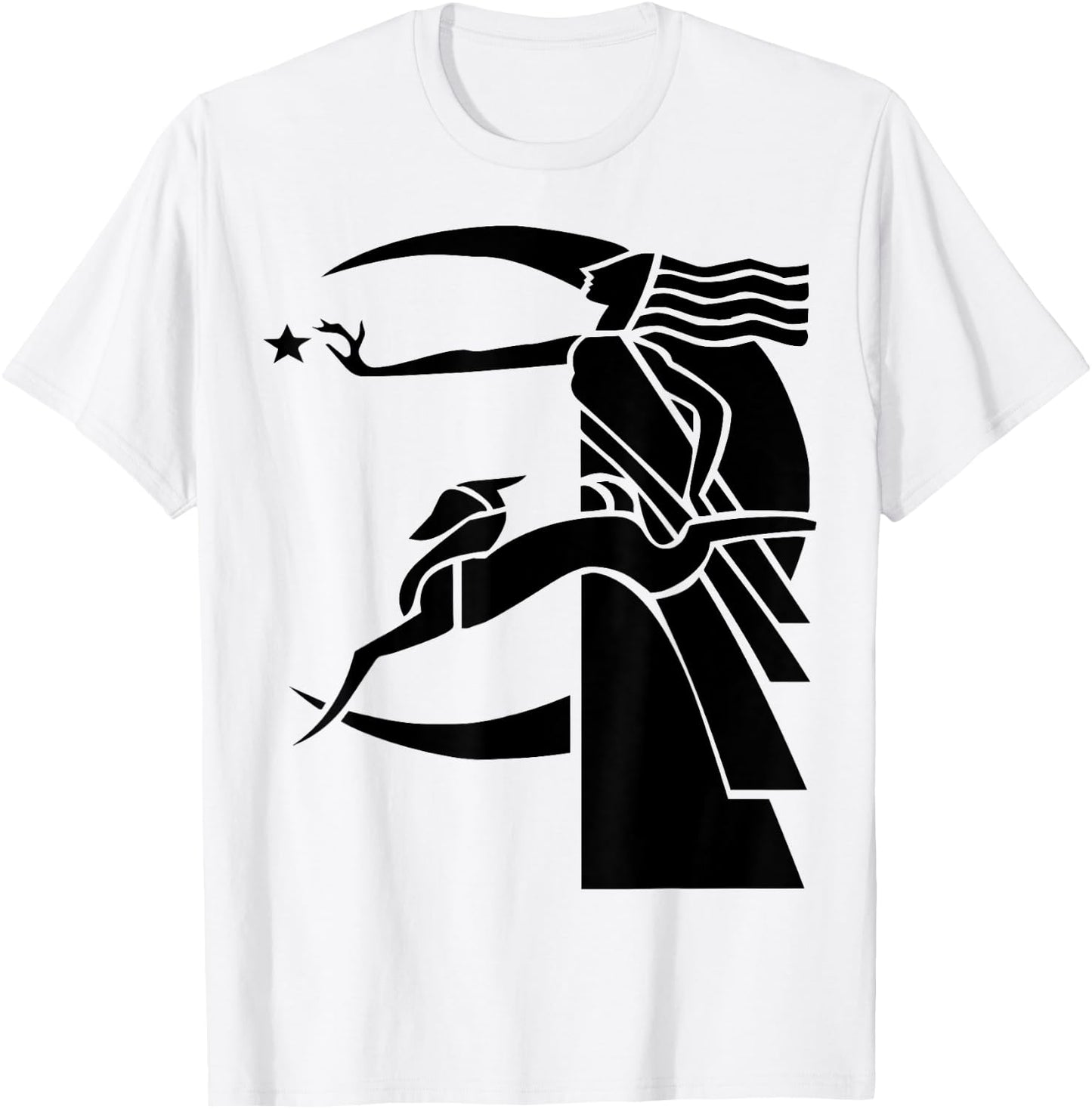 Art Deco Woman Moon Dog T-Shirt - T-Shirt | White