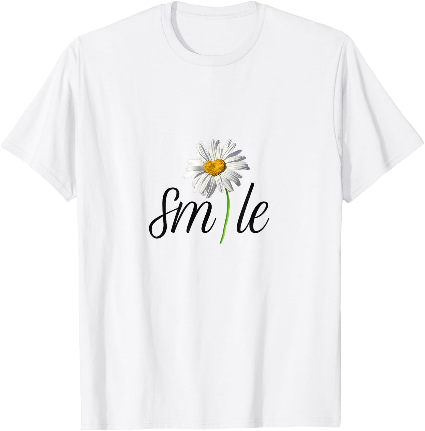 Cute And Funny White and Yellow Daisy Flower Smile T-Shirt - T-Shirt | White