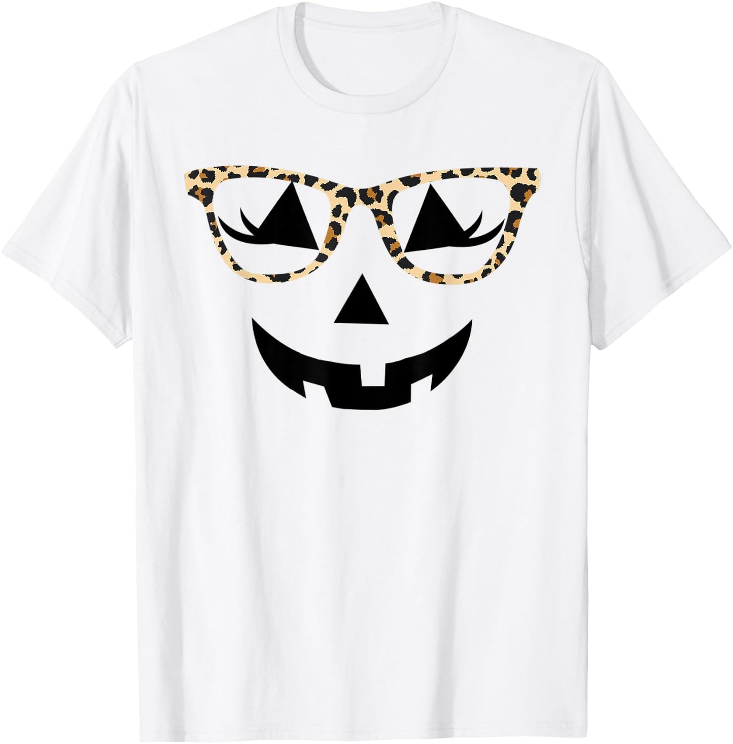 Jack o Lantern Women Face Leopard Glasses Halloween Pumpkin T-Shirt - T-Shirt | White