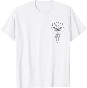 Yoga Lover Outfit Unalome Enlightenment Symbol with Lotus Flower T-Shirt - T-Shirt | White