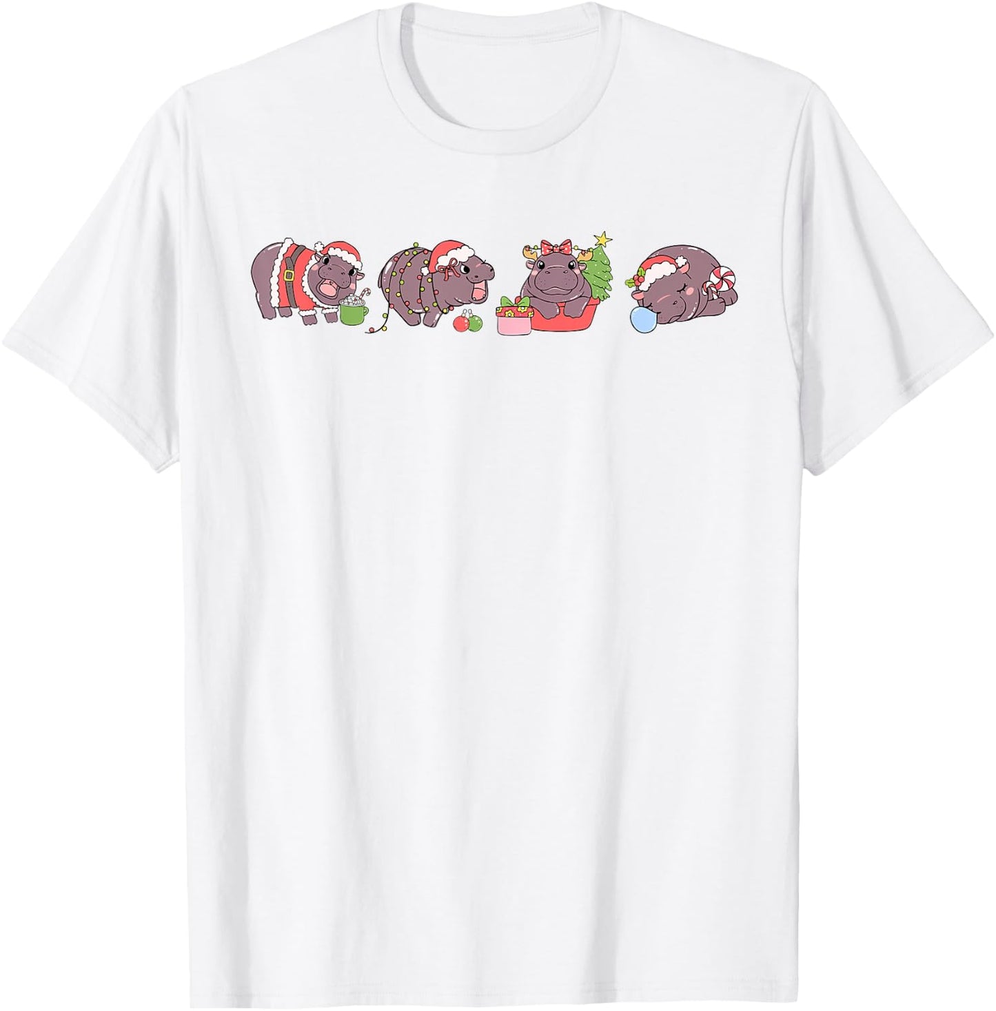 Moo Deng Christmas Pygmy Hippo Hippopotamus Coquette Holiday T-Shirt - T-Shirt | White