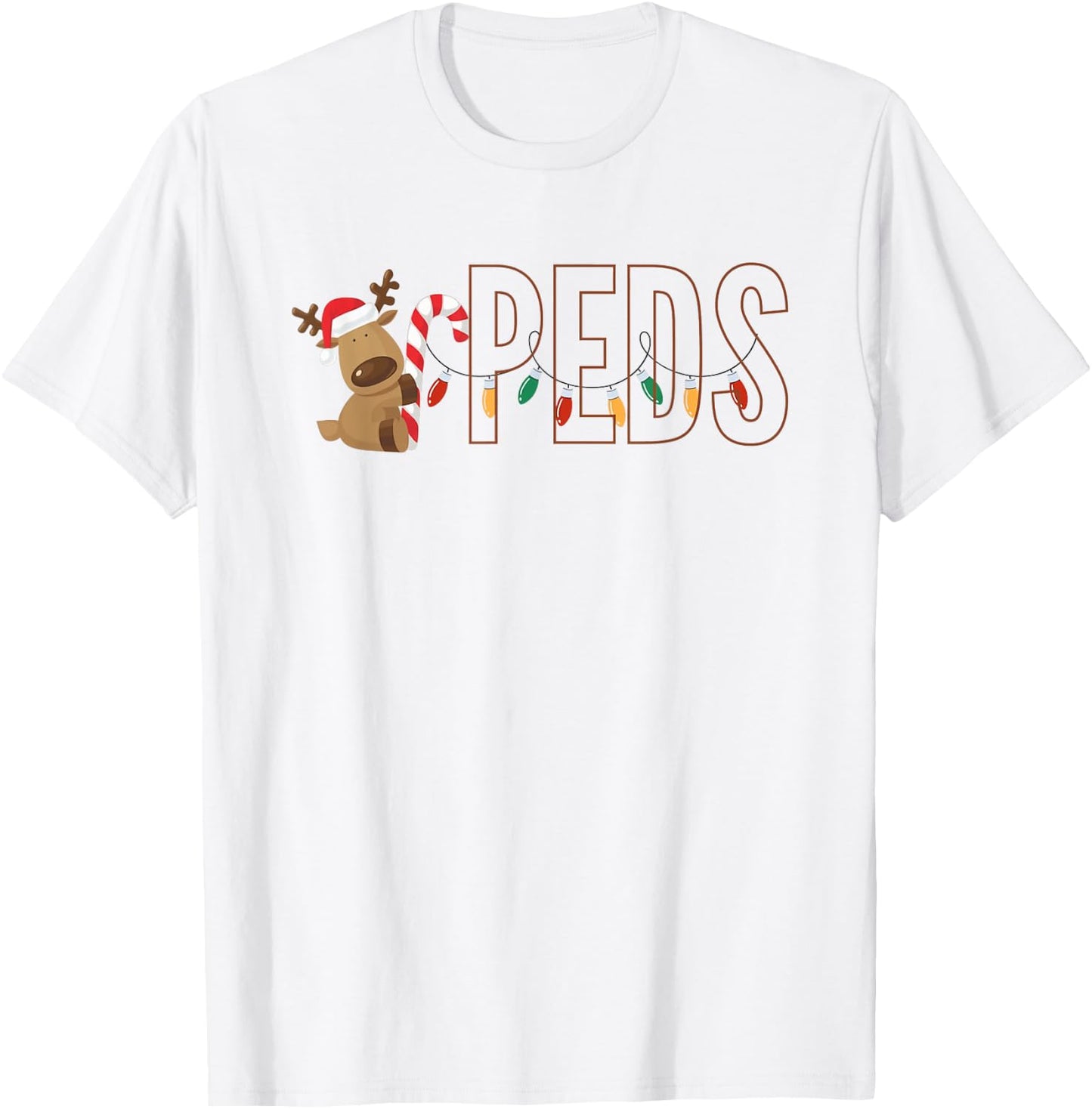 Retro Pediatrics Christmas Lights Reindeer Peds Nurse Women T-Shirt - T-Shirt | White