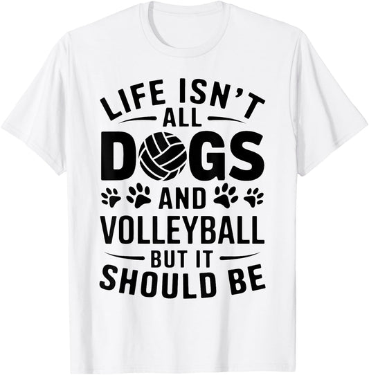 Dogs And Volleyball Funny Volleyball T-Shirt - T-Shirt | White