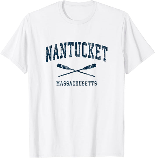Nantucket Massachusetts Vintage Nautical Paddles Sports Oars T-Shirt - T-Shirt | White