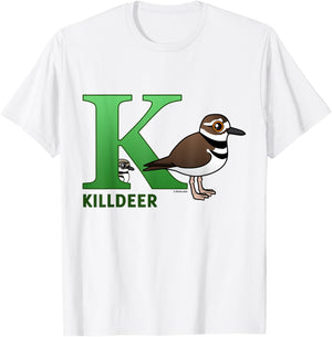Cute K is for Killdeer Cartoon Alphabet Bird Gift T-Shirt - T-Shirt | White
