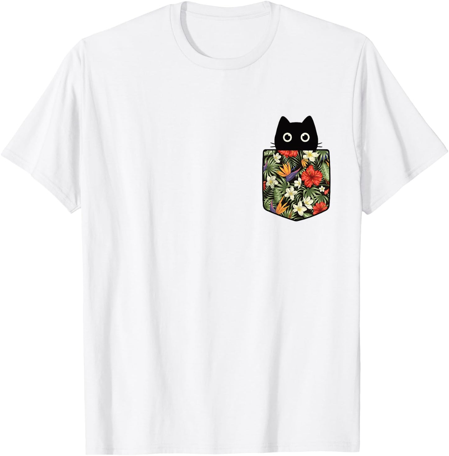 Hawaiian Cat in Pocket Shirt Men Cute Cats Lover T-Shirt - T-Shirt | White