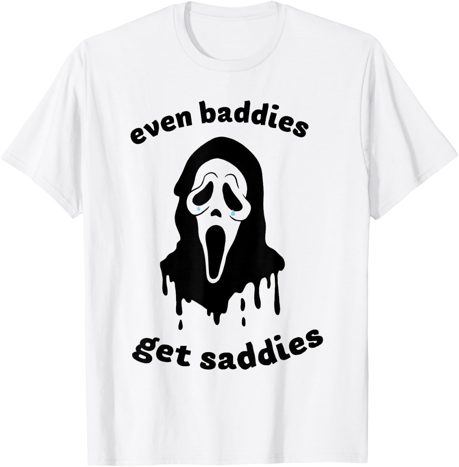 Even Baddies Get Saddies Ghost Mental Health Halloween T-Shirt - T-Shirt | White