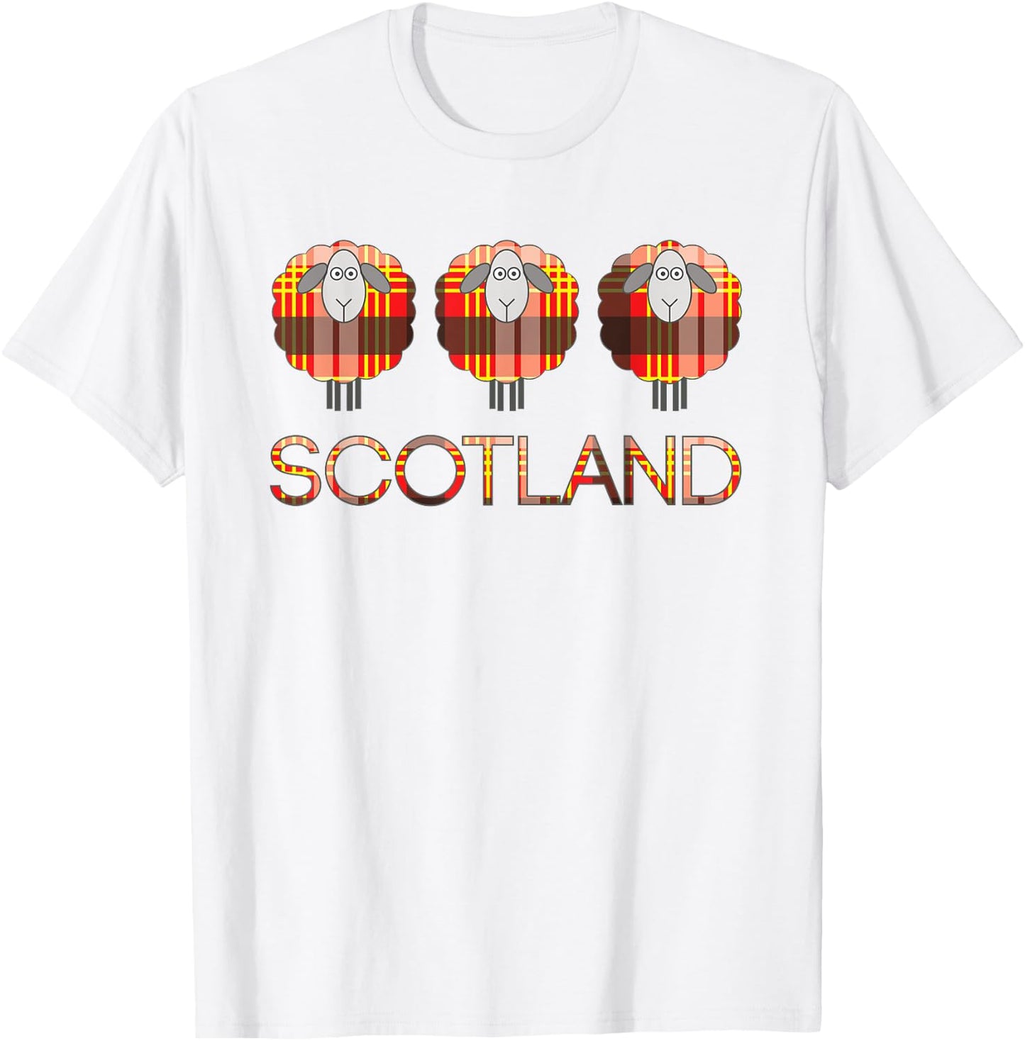 Trio of Scottish Red,Black and Yellow Tartan Patterned Sheep T-Shirt - T-Shirt | White