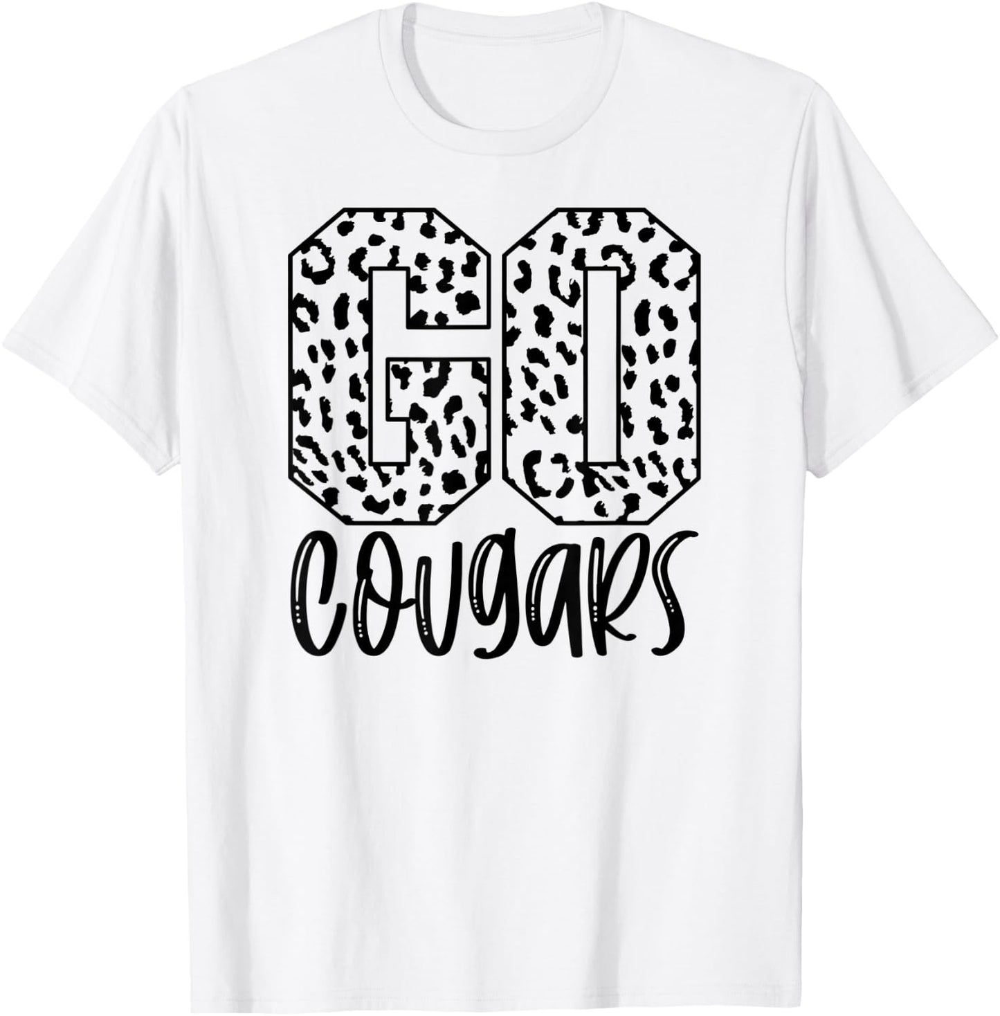 Cougars Team Mascot School Spirit Game Night Leopard Print T-Shirt - T-Shirt | White