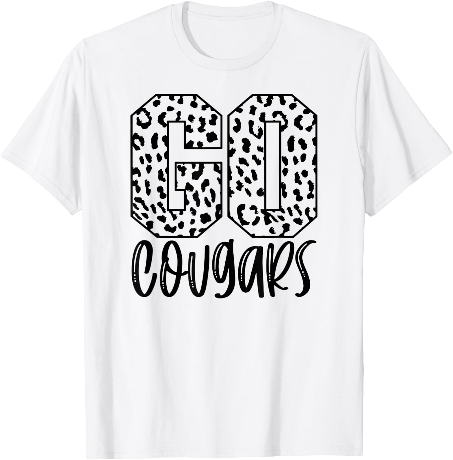 Cougars Team Mascot School Spirit Game Night Leopard Print T-Shirt - T-Shirt | White