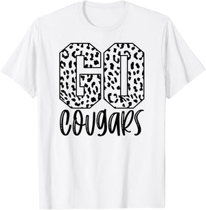 Cougars Team Mascot School Spirit Game Night Leopard Print T-Shirt - T-Shirt | White