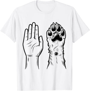 High Five Human Hand Dog Paw T-Shirt - T-Shirt | White