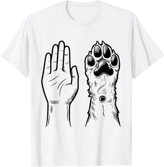 High Five Human Hand Dog Paw T-Shirt - T-Shirt | White