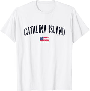 Patriotic USA Flag Stencil Catalina Island CA Women Kids Men T-Shirt - T-Shirt | White