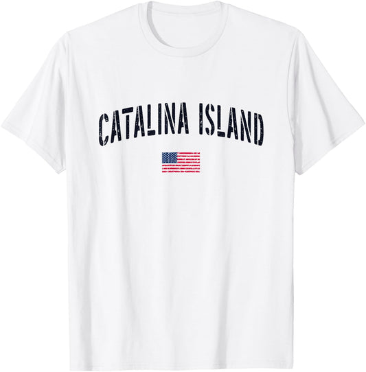 Patriotic USA Flag Stencil Catalina Island CA Women Kids Men T-Shirt - T-Shirt | White