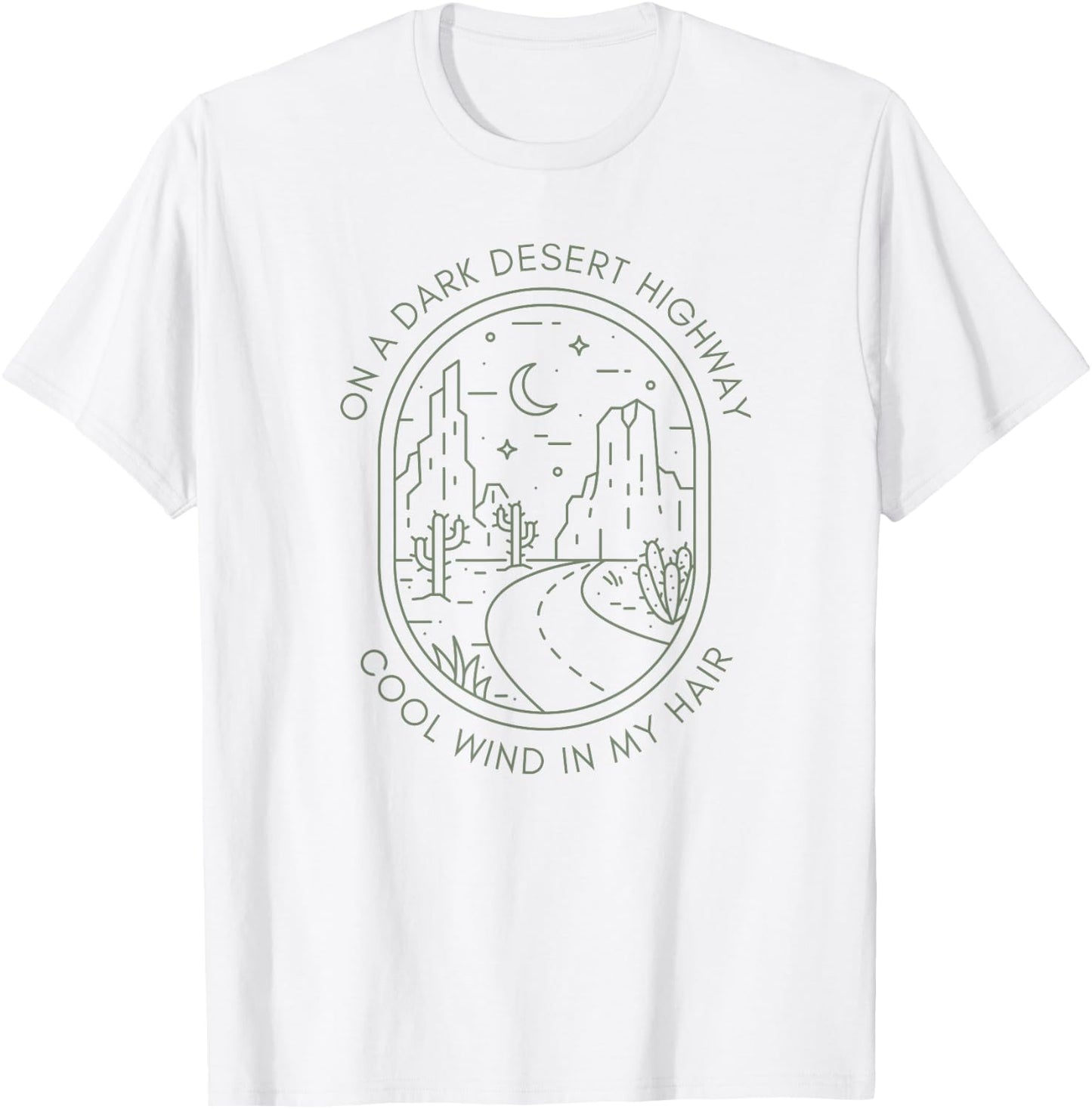 Desert Night Highway Road Succulent Cute Nature Minimalist T-Shirt - T-Shirt | White