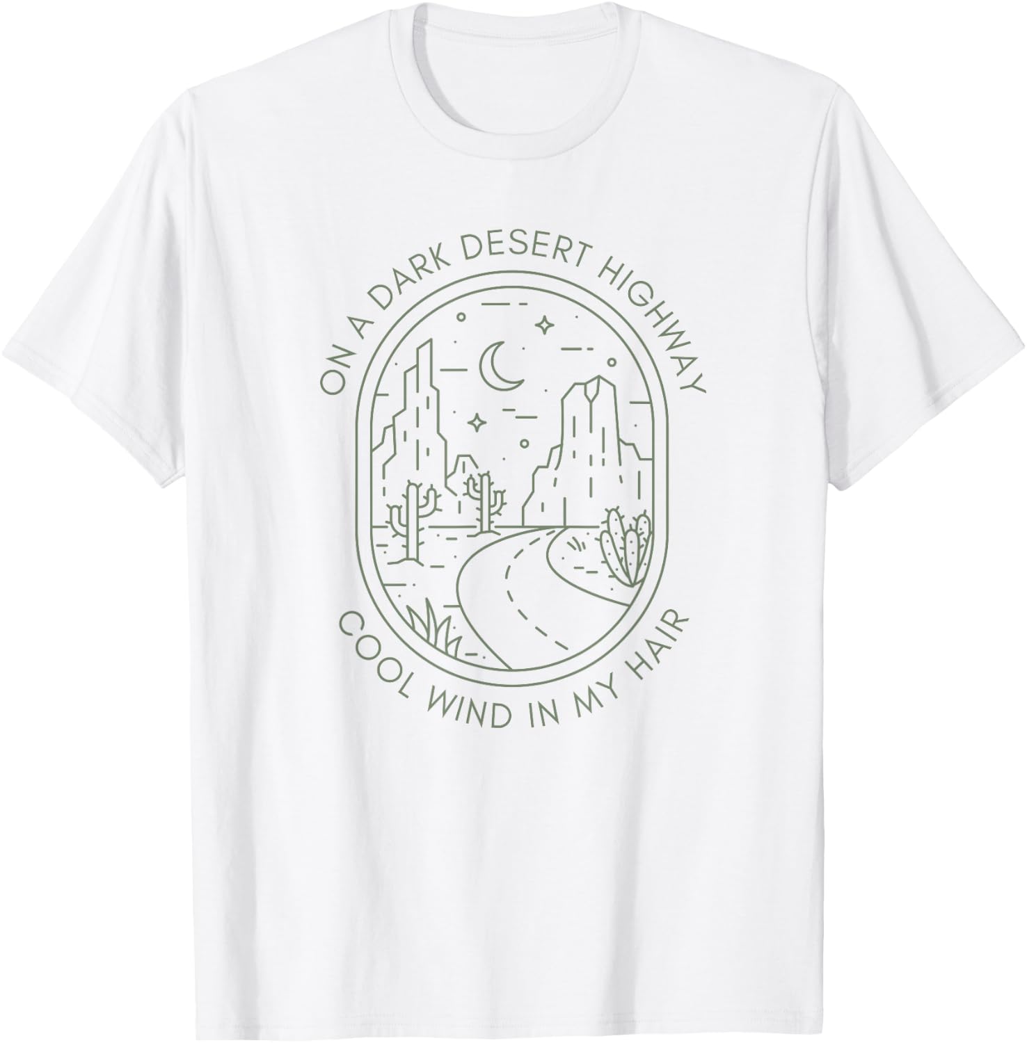 Desert Night Highway Road Succulent Cute Nature Minimalist T-Shirt - T-Shirt | White