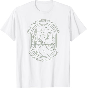 Desert Night Highway Road Succulent Cute Nature Minimalist T-Shirt - T-Shirt | White