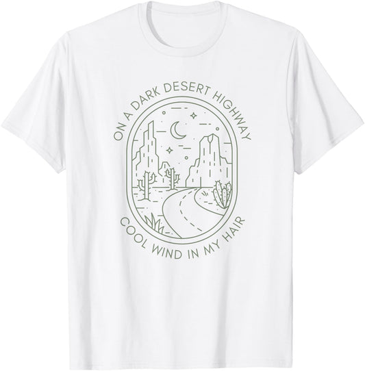 Desert Night Highway Road Succulent Cute Nature Minimalist T-Shirt - T-Shirt | White