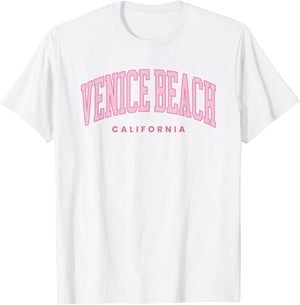 Venice Beach California Retro Preppy Throwback Pink Text T-Shirt - T-Shirt | White