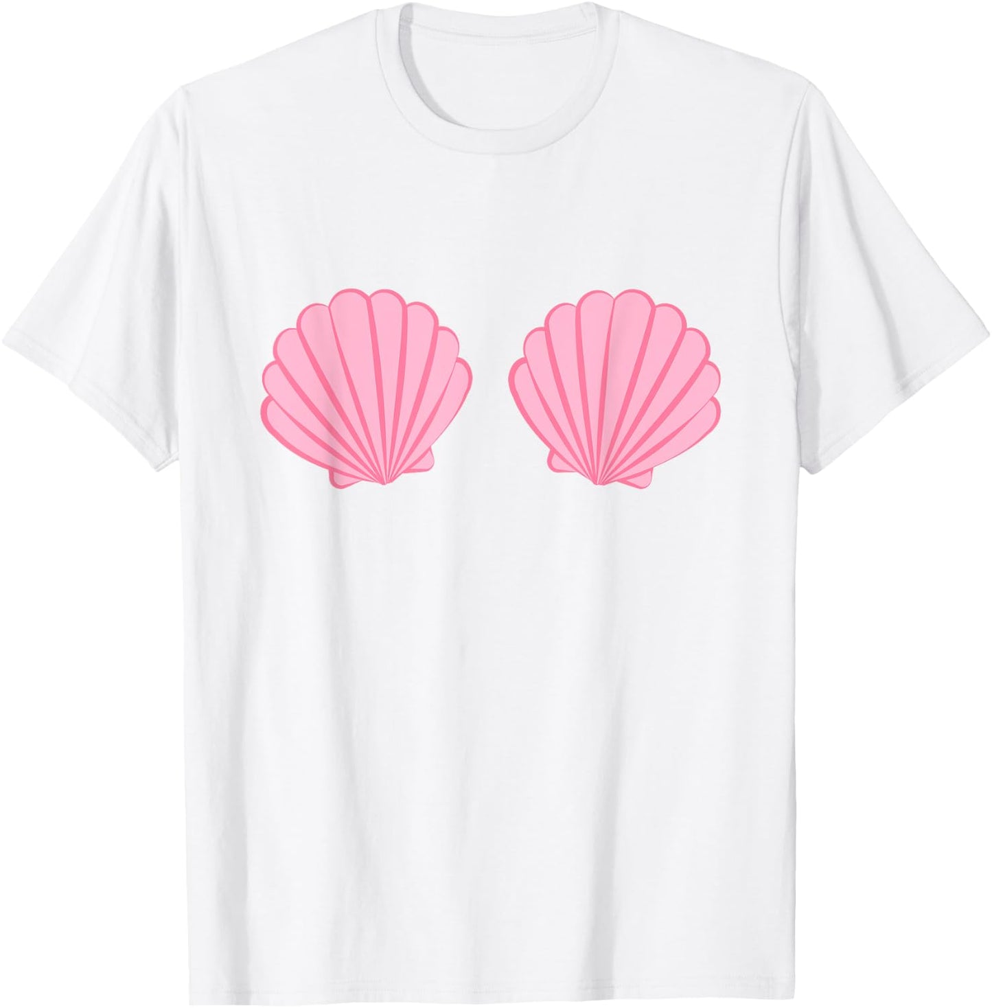 Mermaid Pink Seashell Bra Cartoon Graphic T-Shirt - T-Shirt | White