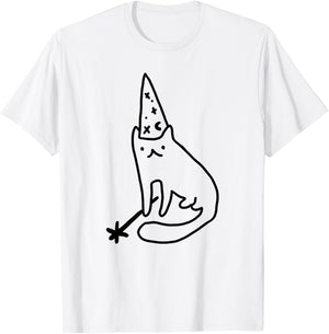 Wizard Cat Funny Meme Drawing T-Shirt - T-Shirt | White