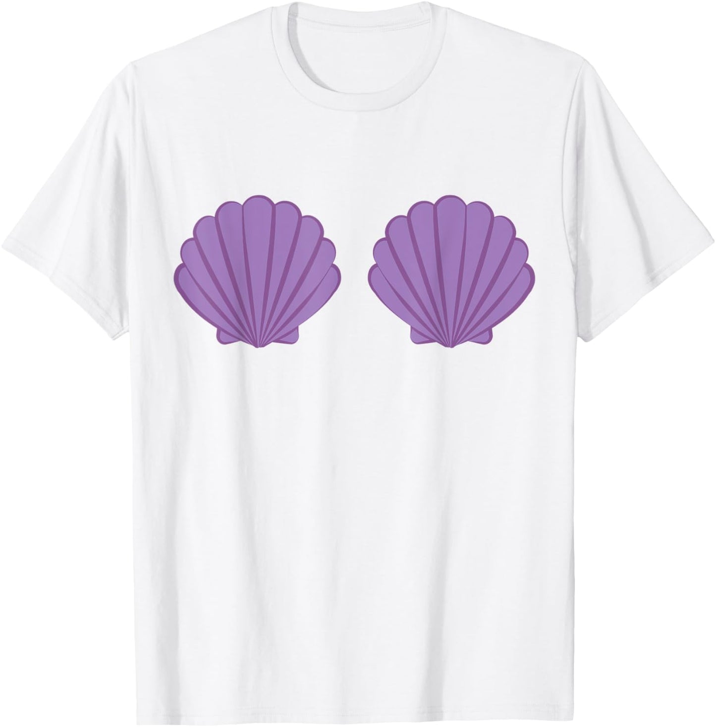 Mermaid Seashell Bra Purple Shells Cartoon Graphic T-Shirt - T-Shirt | White