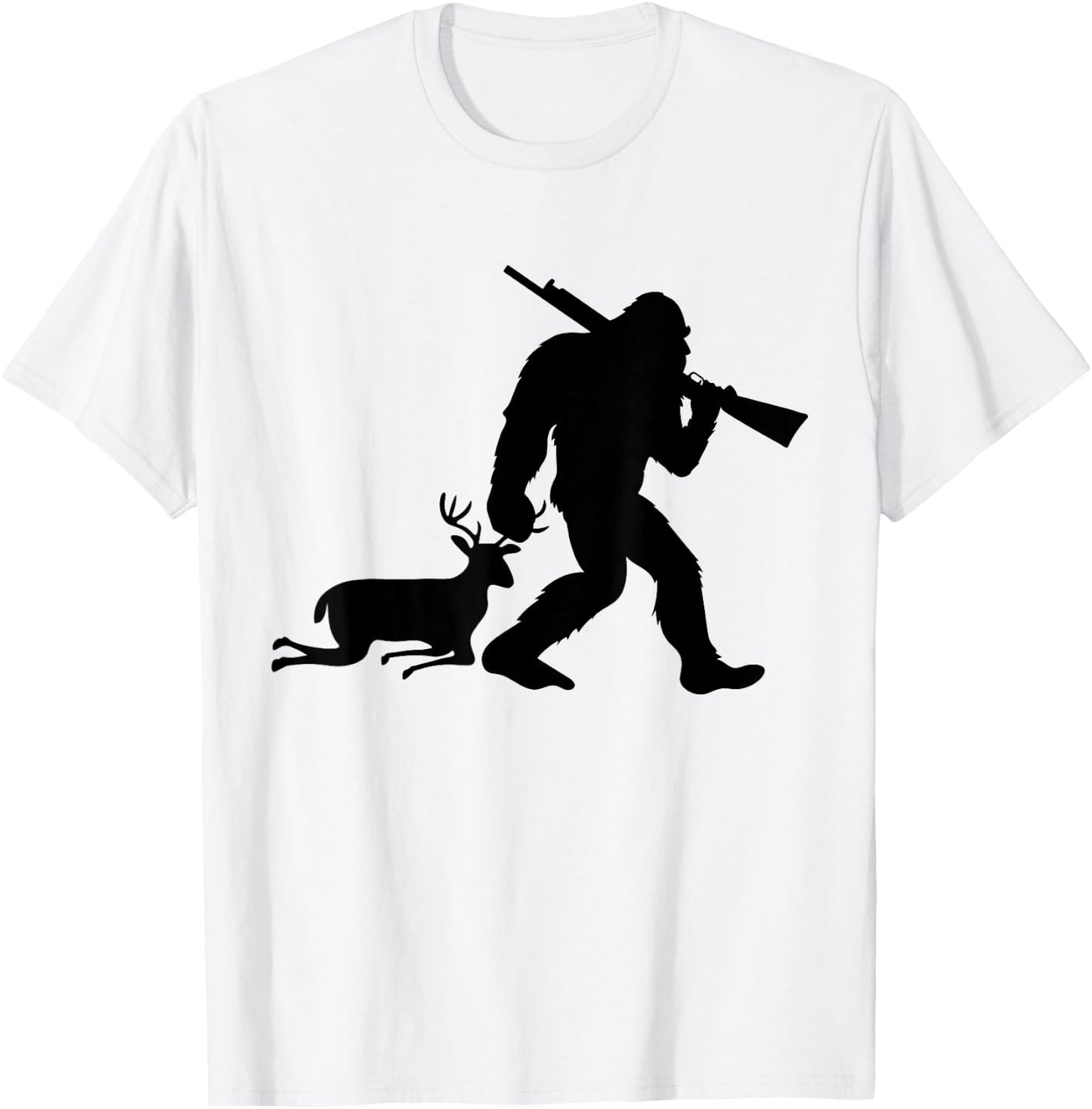 Funny Bigfoot Deer Hunting Sasquatch Dad Men Wildlife Hunter T-Shirt - T-Shirt | White